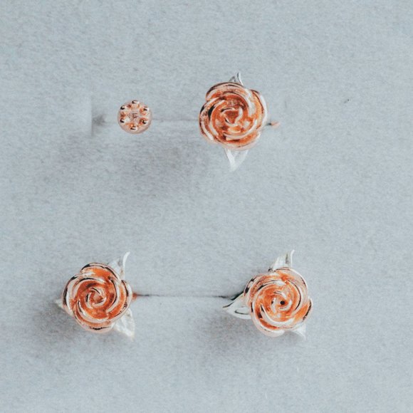 Rose Flower Earrings Rose Gold Flower Earrings Lovers Valentines day gift Her - Picture 5 of 12